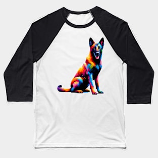 Expressive Dutch Shepherd in Vivid Splash Art Baseball T-Shirt